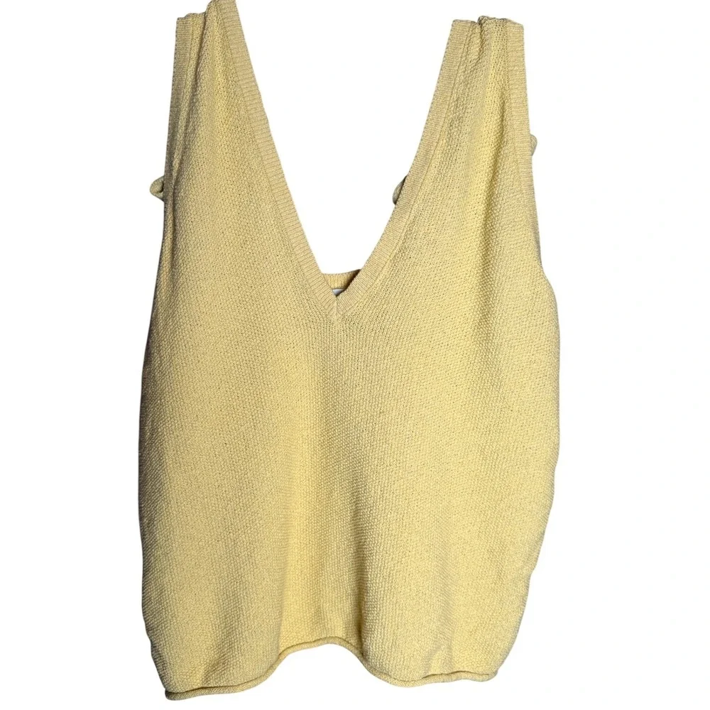 Free People FP Beach Sweater Tank Womens Small Yellow Cotton Tie Shoulder Boho